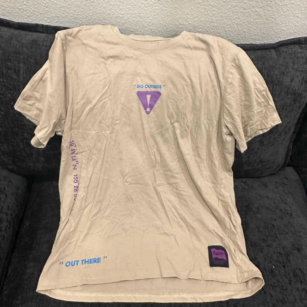 Beige Graphic T-Shirt with Purple Accents